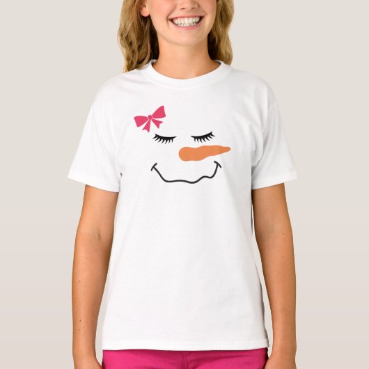 Snowman Face Smile Pink Ribbon T-Shirt (Voorkant)