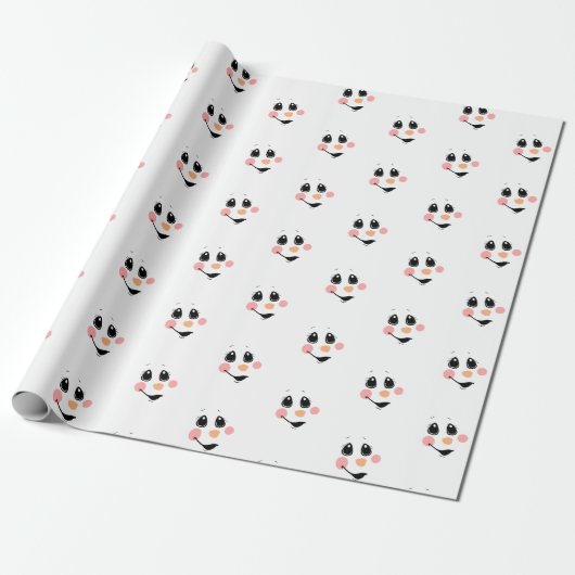 Snowman Face Wrapping Paper | Schattigee winter Cadeaupapier (Uitgerold)