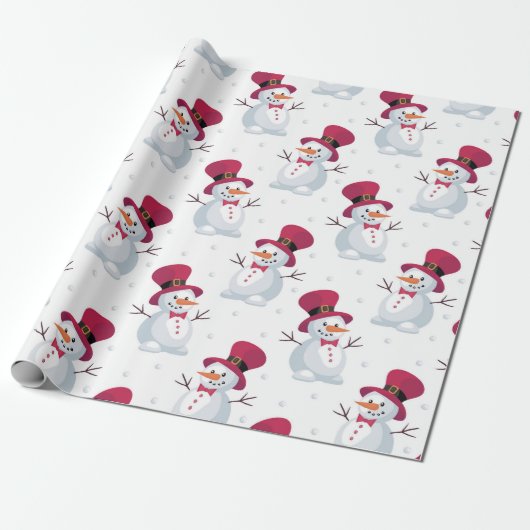 Snowman Falling Snow Cadeaupapier (Uitgerold)