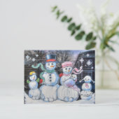 Snowman Familie Briefkaart (Staand voorkant)