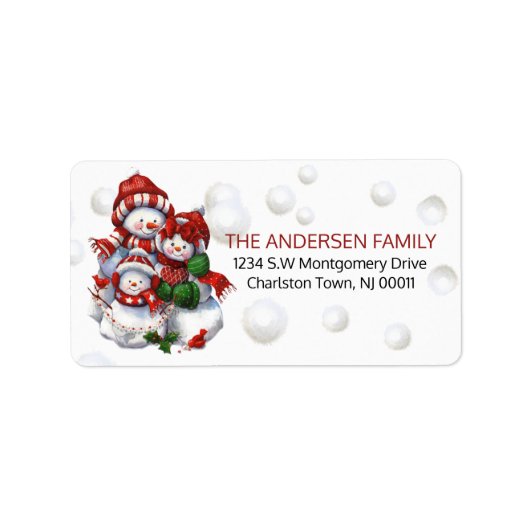Snowman familie Cute Kerstwinter Etiket (Voorkant)