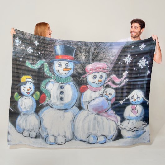 Snowman Familie Fleece Deken (In situ)