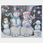 Snowman Familie Fleece Deken (Voorkant (Horizontaal))