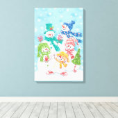 Snowman-familie in de sneeuw canvas afdruk (Insitu (Houten vloer))