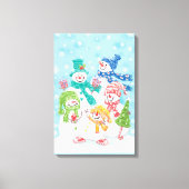 Snowman-familie in de sneeuw canvas afdruk (Voorkant)