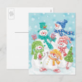 Snowman-familie in de sneeuw feestdagenkaart (Voorkant / Achterkant)