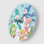 Snowman-familie in de sneeuw grote klok (Hoek)