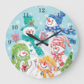 Snowman-familie in de sneeuw grote klok (Voorkant)