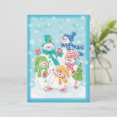 Snowman-familie in de sneeuw kaart (Staand voorkant)
