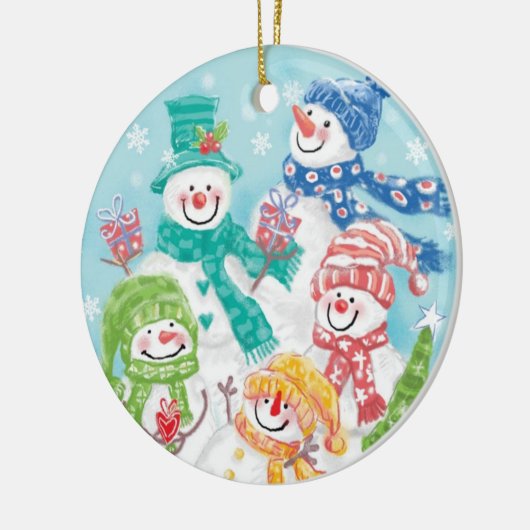 Snowman-familie in de sneeuw keramisch ornament (Links)