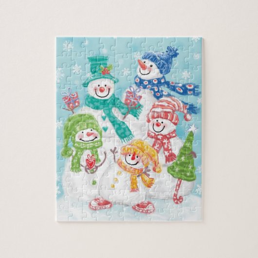 Snowman-familie in de sneeuw legpuzzel (Verticaal)