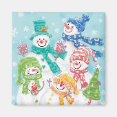 Snowman-familie in de sneeuw magneet (Voorkant)