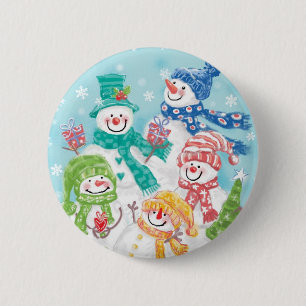 Snowman-familie in de sneeuw ronde button 5,7 cm