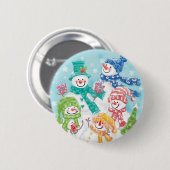 Snowman-familie in de sneeuw ronde button 5,7 cm (Voorkant /achterkant)