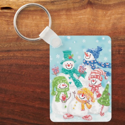 Snowman-familie in de sneeuw sleutelhanger (Voorkant)