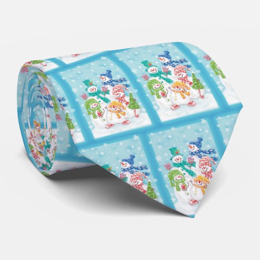 Snowman-familie in de sneeuw stropdas (Opgerold)