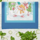 Snowman-familie in de sneeuw theedoek (Gevouwen)