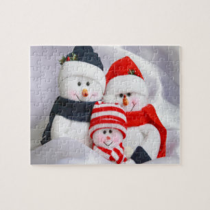 Snowman Familie in Kerstmis Jigzaag Puzzle Legpuzzel