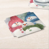Snowman Familie Kartonnen Onderzetters (Gekanteld)