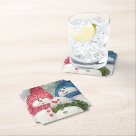 Snowman Familie Kartonnen Onderzetters
