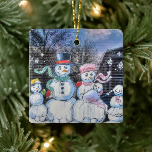 Snowman Familie Keramisch Ornament (Boom)