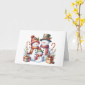 Snowman familie Kerst Kaart (Gele Bloem)