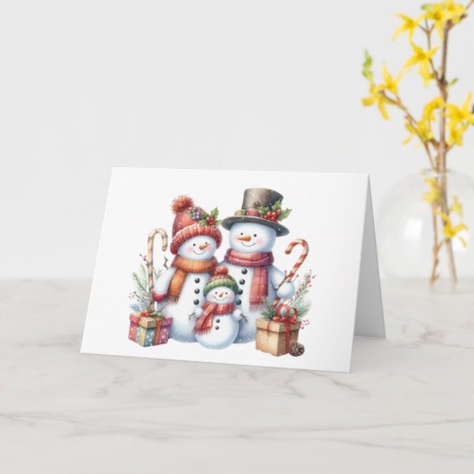 Snowman familie Kerst Kaart (Gele Bloem)