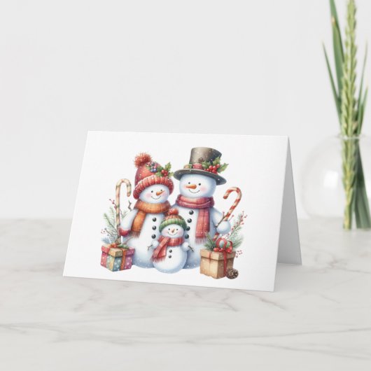 Snowman familie Kerst Kaart (Voorkant)
