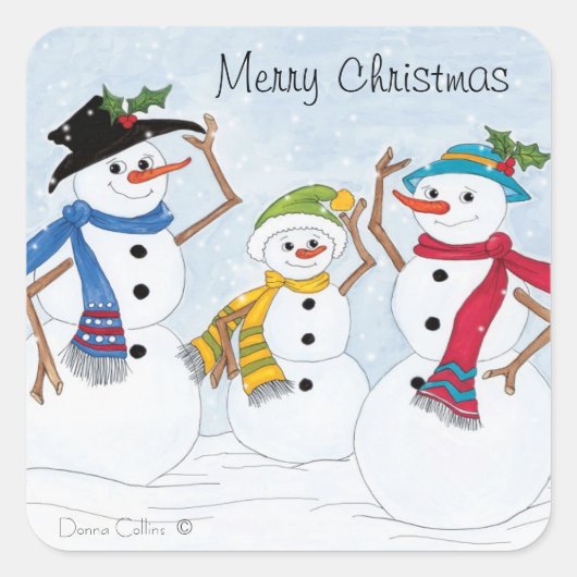 Snowman familie Kerst sticker (Voorkant)