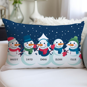 Snowman Familie Kerstmis Persoonlijke naam Holiday Kussen