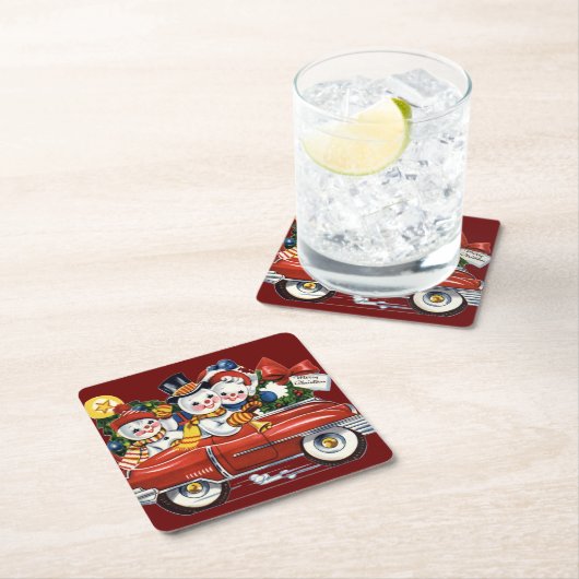 Snowman Familie uit voor een ritme kerstmis Kartonnen Onderzetters (Insitu)