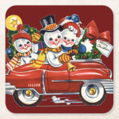 Snowman Familie uit voor een ritme kerstmis Kartonnen Onderzetters (Voorkant)