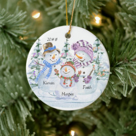 Snowman Familie van 3 Cute Persoonlijke Kerstmis Keramisch Ornament