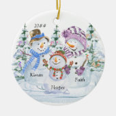 Snowman Familie van 3 Cute Persoonlijke Kerstmis Keramisch Ornament (Voorkant)