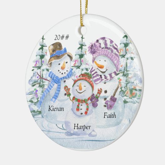 Snowman Familie van 3 Cute Persoonlijke Kerstmis Keramisch Ornament (Links)