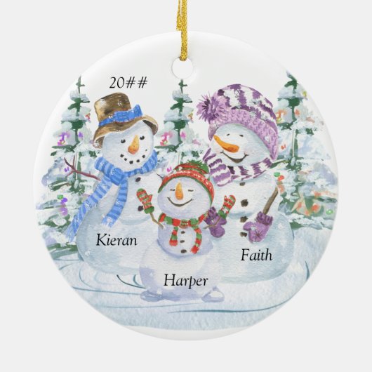 Snowman Familie van 3 Cute Persoonlijke Kerstmis Keramisch Ornament (Achterkant)