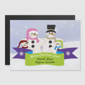 Snowman Familie van 4 Magnetic Holiday Kaart (Voorkant / Achterkant)