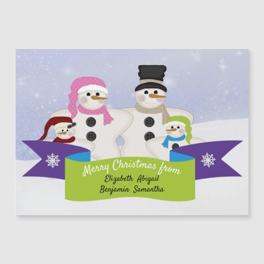 Snowman Familie van 4 Magnetic Holiday Kaart (Voorkant)