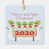 Snowman Familie van het Vijfface Masker Kerstmis 2 Keramisch Ornament (Voorkant)