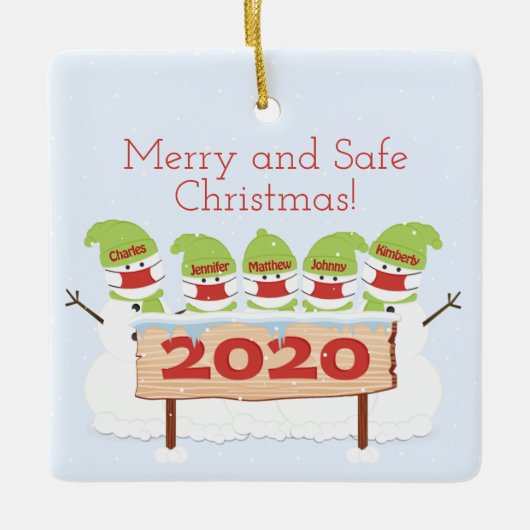 Snowman Familie van het Vijfface Masker Kerstmis 2 Keramisch Ornament (Voorkant)