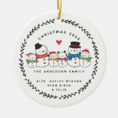 Snowman-familie van zes keramische siervoorwerpen keramisch ornament (Voorkant)