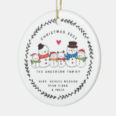 Snowman-familie van zes keramische siervoorwerpen keramisch ornament (Links)