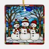 Snowman Family Faux Glas in lood Keramisch Ornament (Voorkant)