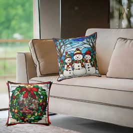 Snowman Family Faux Glas in lood Kussen