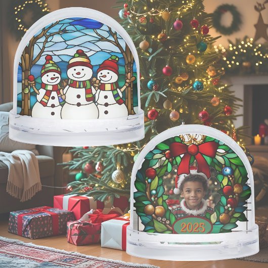 Snowman Family Faux Glas in lood Sneeuwbol