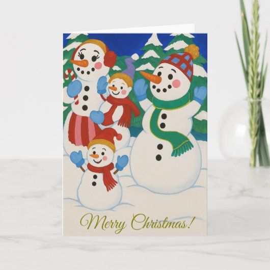 Snowman Family Folded Greeting Card Kaart (Voorkant)