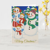 Snowman Family Folded Greeting Card Kaart (Gele Bloem)