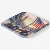 Snowman Family Gathering Around a Flagpole Papieren Bordje (Gebogen)