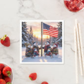 Snowman Family Gathering Around a Flagpole Servet (Insitu)