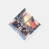 Snowman Family Gathering Around a Flagpole Servet (Hoek)